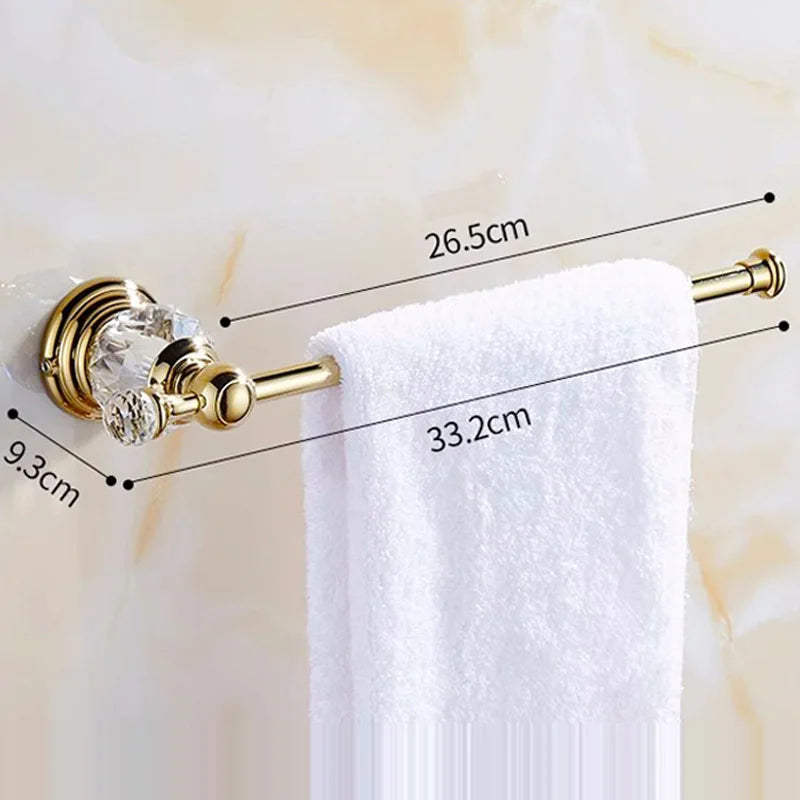 Luxury gold polished brass bathroom accessories set featuring soap dispenser, toothbrush holder, and tumbler from MC THE BLACK DIAMOND.