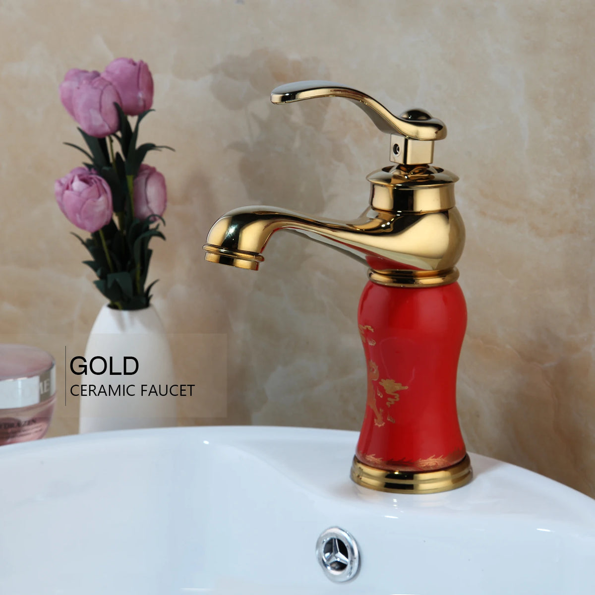 MC Gold Polished Counter Top Bathroom Faucet