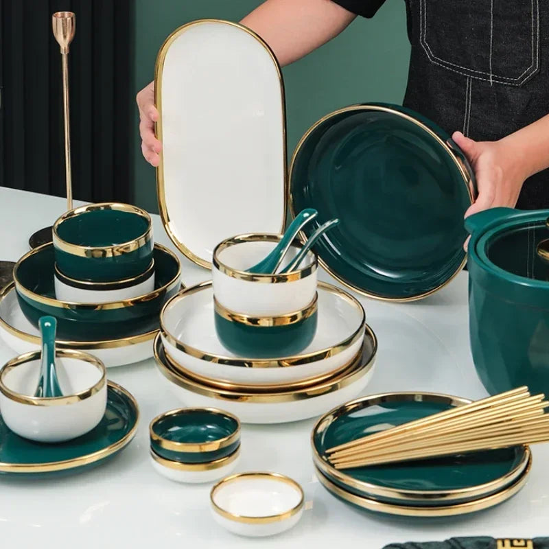 Luxury royal style dinnerware set by MC THE BLACK DIAMOND, featuring elegant plates and bowls with intricate design details.