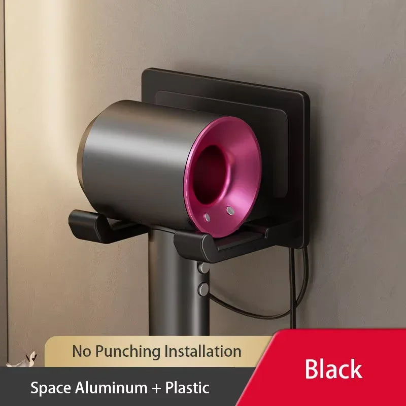 MC THE BLACK DIAMOND hair dryer hanger with suction cup, multi-function storage shelf for organized bathroom or vanity use.