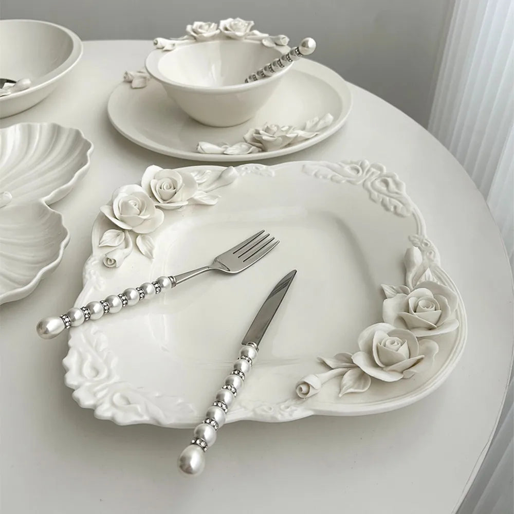 European Relief ceramic flower bowl, plate, and cup set by 𝕄𝕔 𝕋𝕙𝕖 𝔹𝕝𝕒𝕔𝕜 𝔻𝕚𝕒𝕞�
