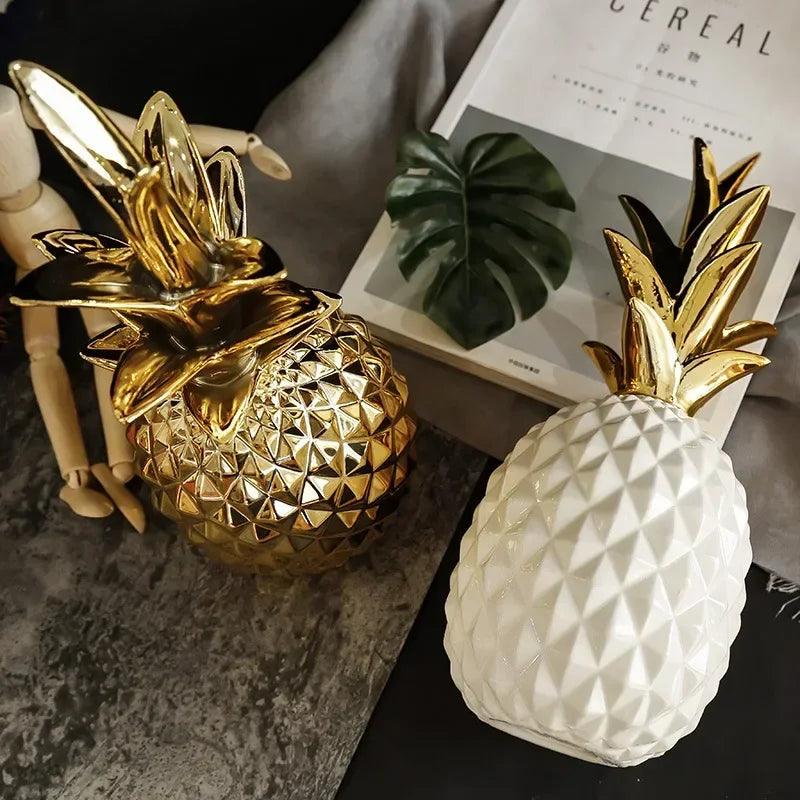Golden ceramic pineapple home decor by MC THE BLACK DIAMOND, stylish light luxury pineapple accent for modern interior decoration.