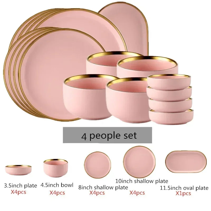 Set of kitchen ceramic dinnerware from MC THE BLACK DIAMOND, including plates, bowls, and cups arranged on a table.