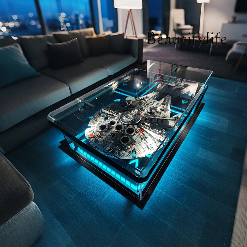 Modern acrylic display box for living room coffee table, dust cover, built-in building block model, by MC THE BLACK DIAMOND.