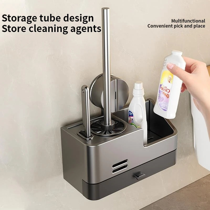 Wall-mounted MC THE BLACK DIAMOND bathroom brush holder with compact design and sturdy mounting for organizing bathroom brushes.