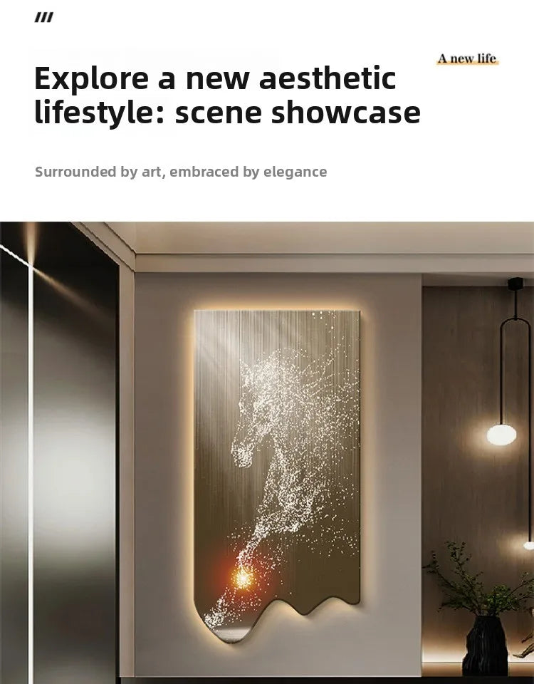 Modern art horse wall decor painting poster by MC THE BLACK DIAMOND featuring luminous LED lighting for luxurious living room and corridor decor