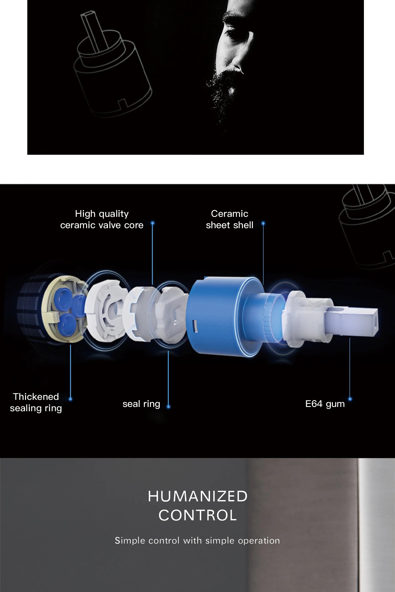 MC THE BLACK DIAMOND bathtub and shower mixer with embedded water design, suitable for hot and cold water control in modern bathrooms.