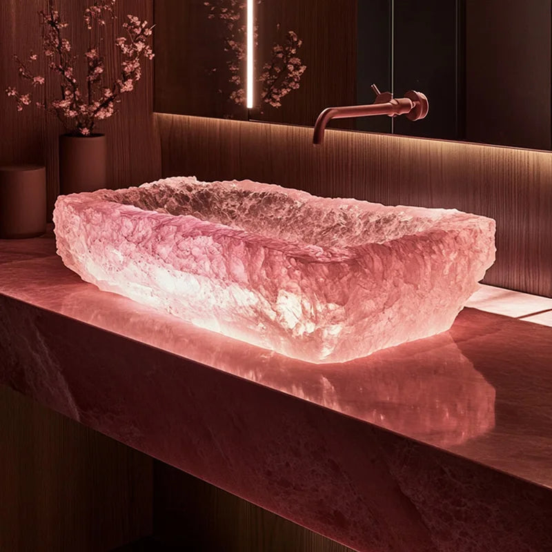 MC THE BLACK DIAMOND crystal stone wash basin, custom vessel sink for office, model room, or bathroom decor.