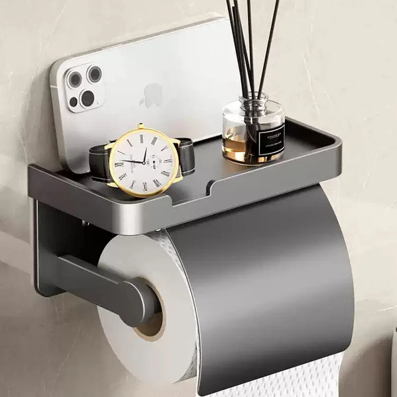 Wall-mounted waterproof toilet paper holder by MC THE BLACK DIAMOND with tissue storage rack in bathroom.