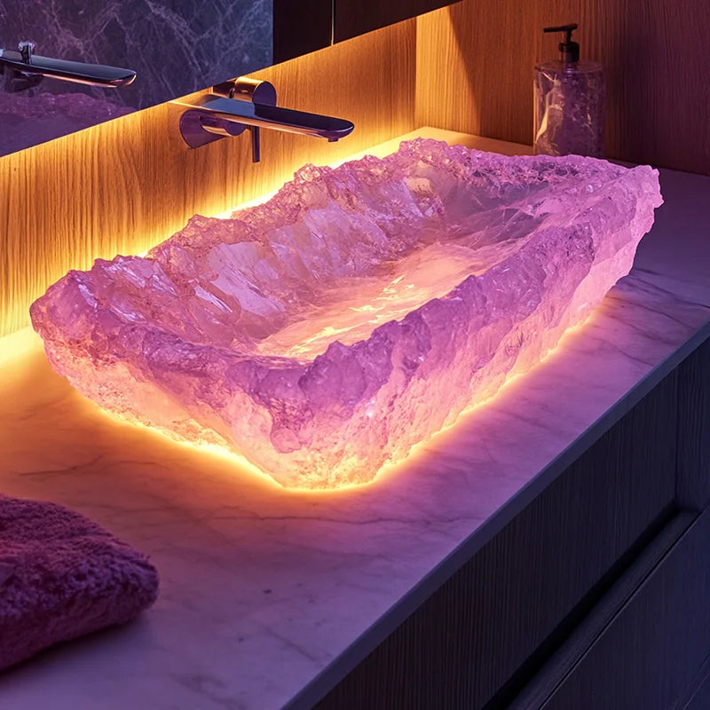 Elegant crystal stone wash basin vessel sink by MC THE BLACK DIAMOND, designed for office, model room, and bathroom use.