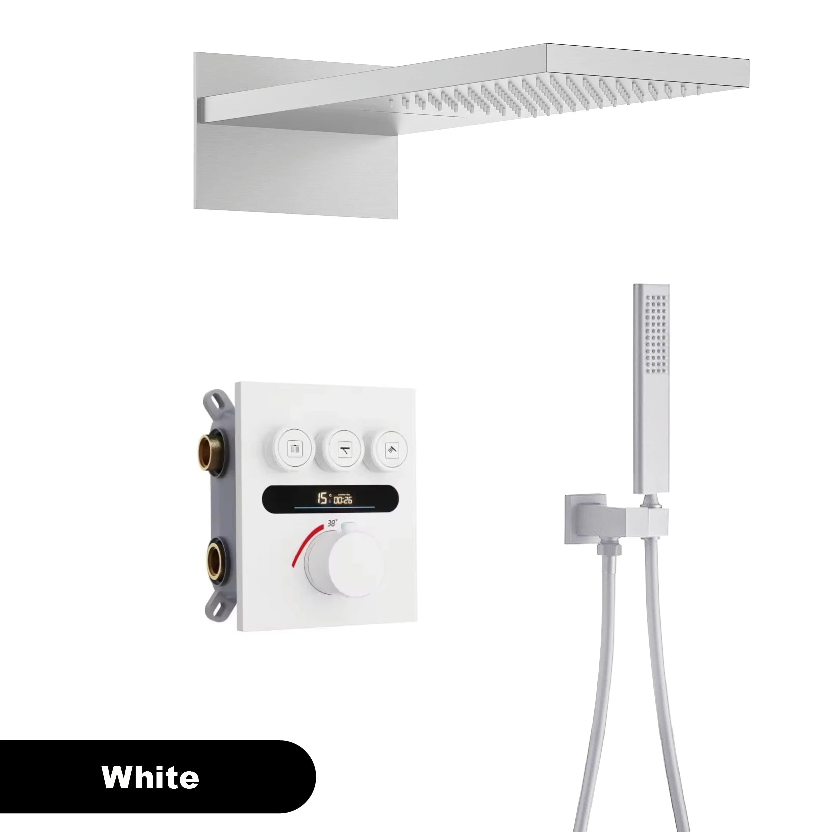 MC THE BLACK DIAMOND shower system with ceiling-mounted bath mixer for hot and cold water, modern bathroom fixture.