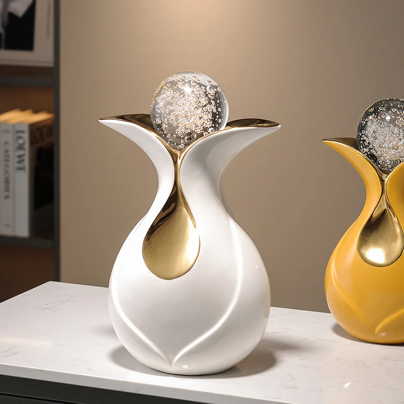 Modern Art Ceramic Feng Shui figurines with crystal ball by MC THE BLACK DIAMOND, decorative decor ornaments.