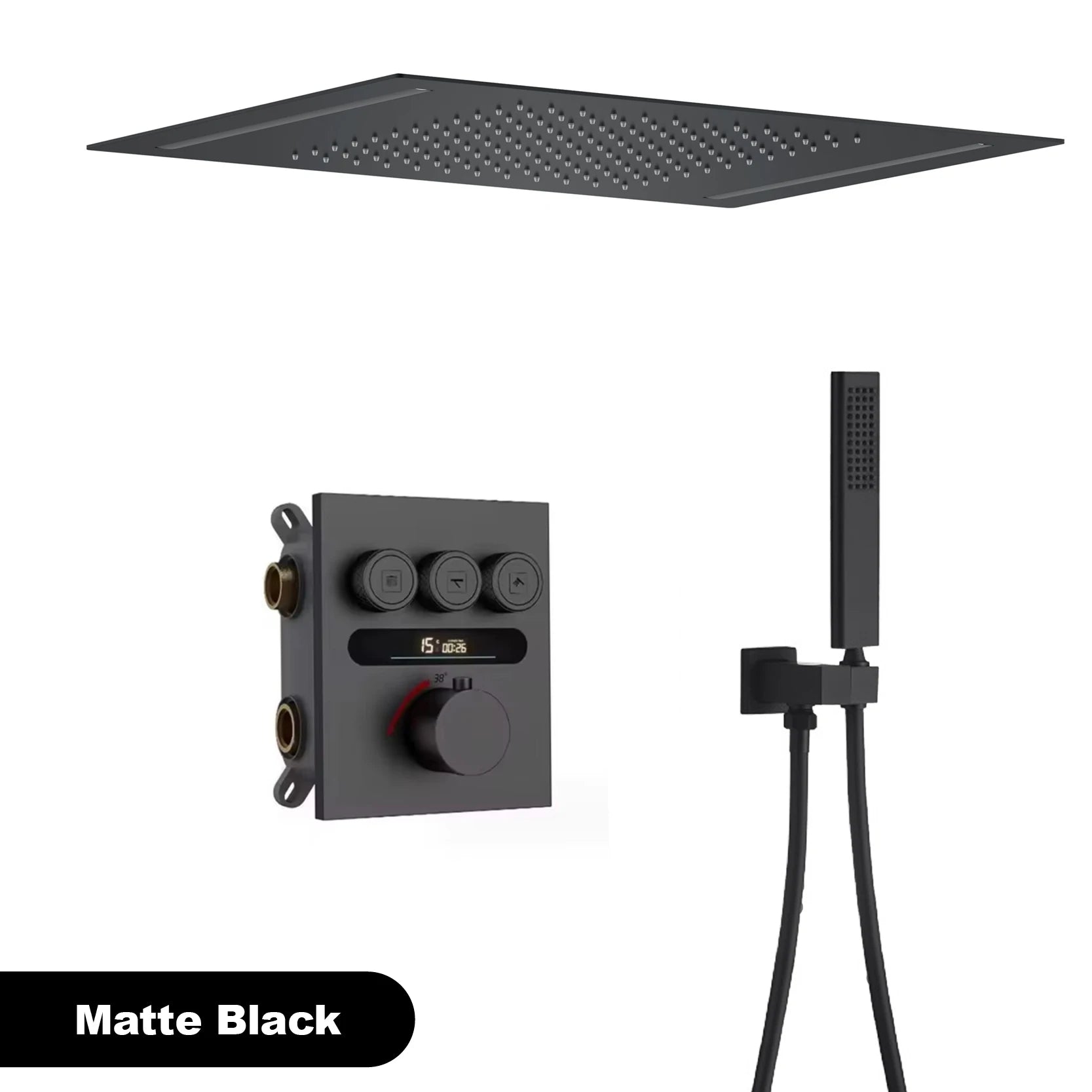 MC THE BLACK DIAMOND shower system with ceiling-mounted bath mixer for hot and cold water, sleek and modern design.