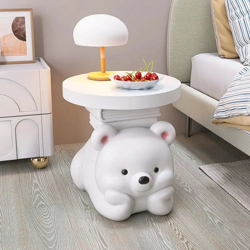 Cream bear-shaped MC THE BLACK DIAMOND end table for living room decor, featuring a cute bear design as a functional home accessory.