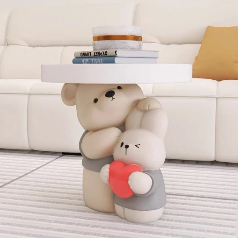 Cream-colored MC THE BLACK DIAMOND parent-child bear statue coffee table decor for home or living room.