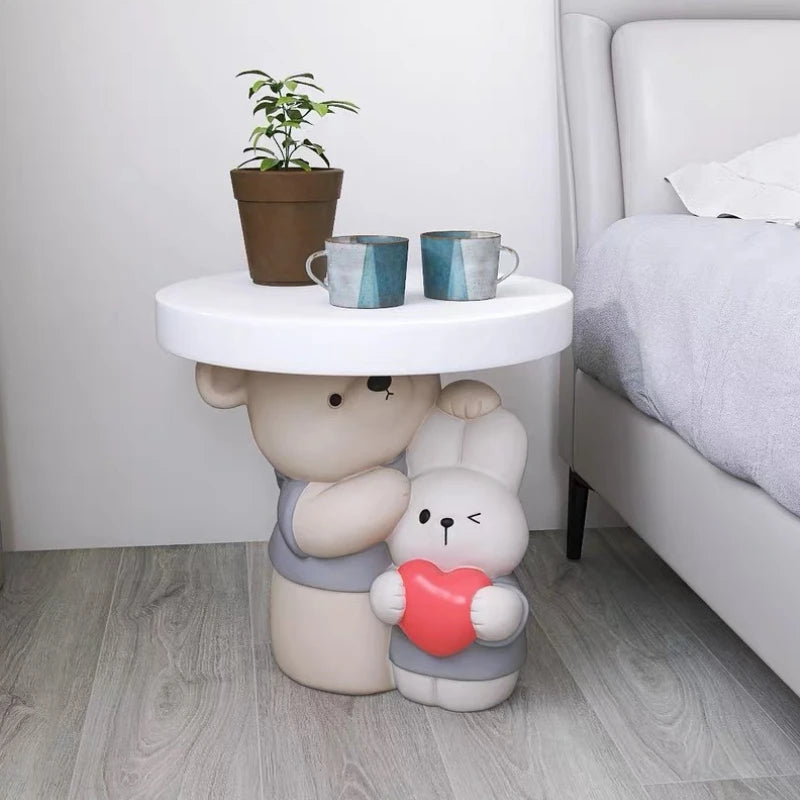 Cream-colored MC The Black Diamond parent-child bear statue coffee table for home decor, featuring a charming bear design.
