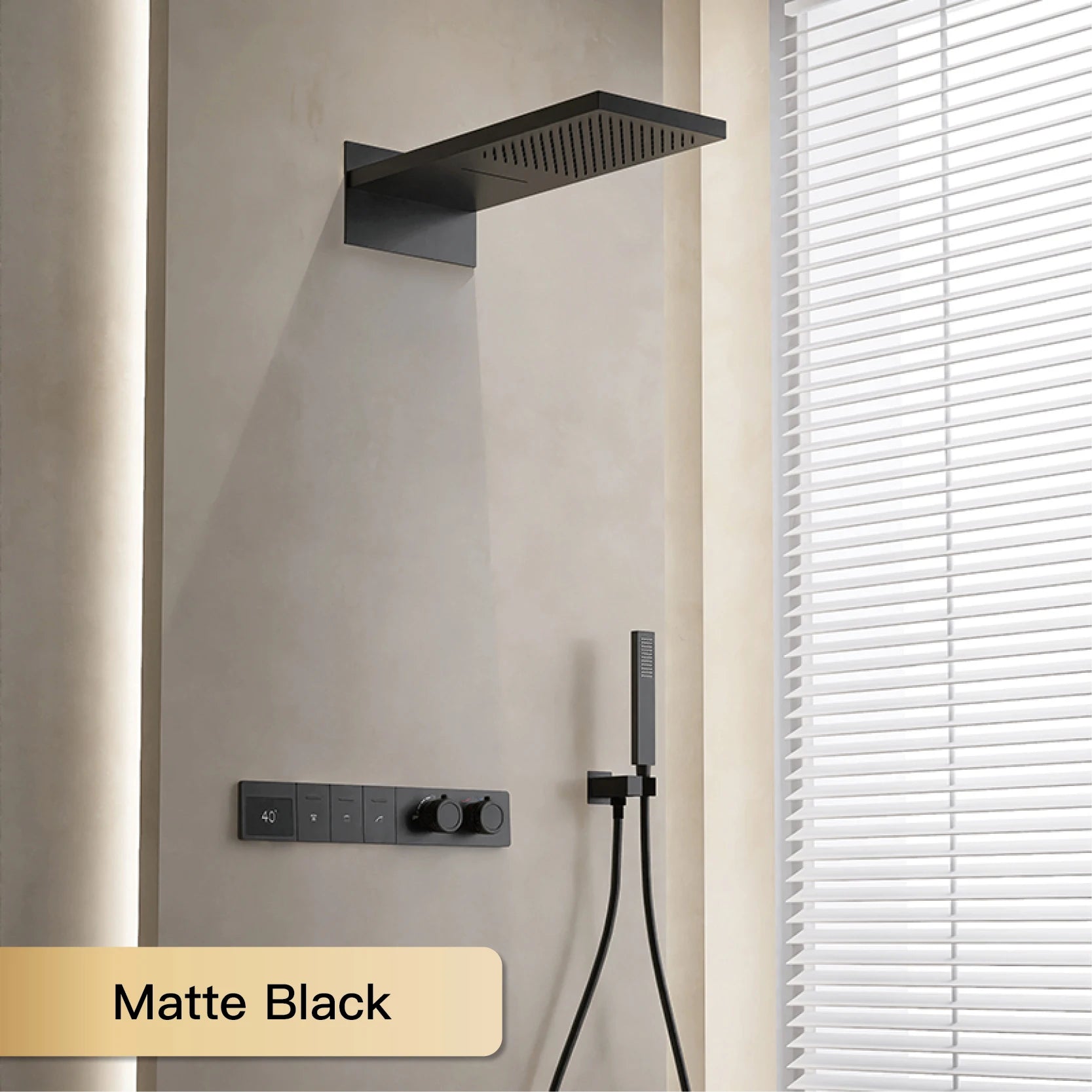 Wall-mounted MC THE BLACK DIAMOND shower system with hidden design, dual control hot and cold wall-mounted faucet.