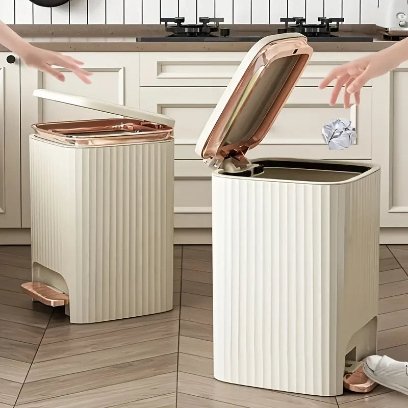 Compact MC THE BLACK DIAMOND foot pedal trash can in durable plastic with a sleek, light luxury design.