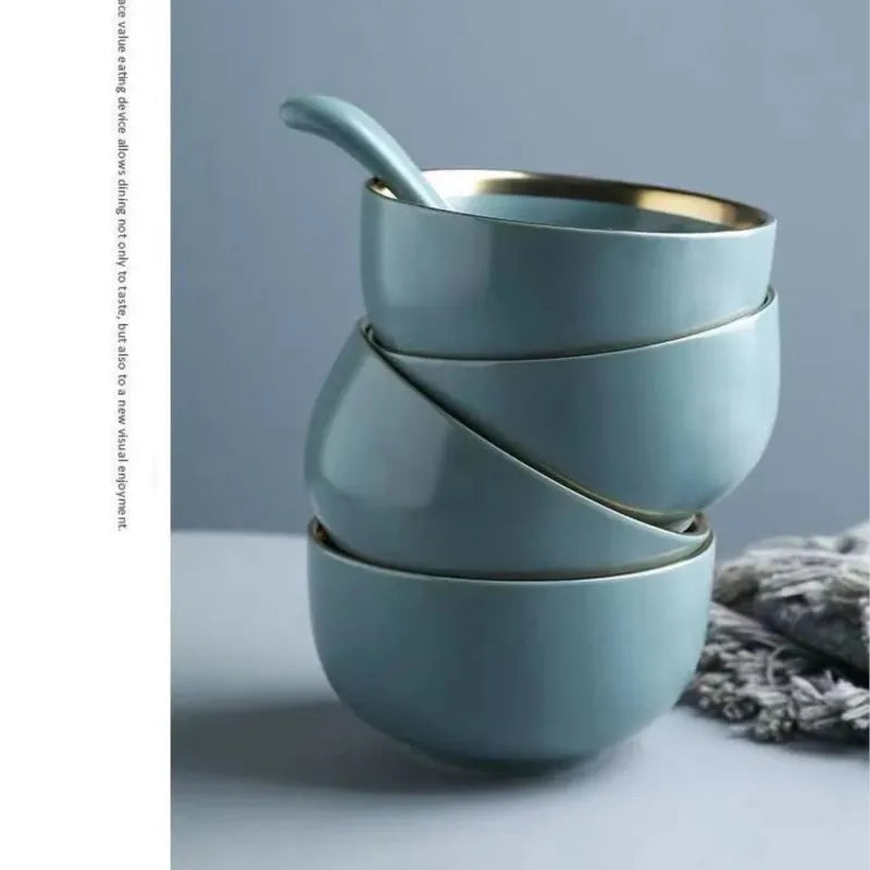 Matte ceramic dinnerware set with cereal bowls, dessert plates, and steak plates from 𝕄𝕔 𝕋𝕙𝕖 𝔹𝕝𝕒𝕔𝕜 𝔻𝕚𝕒
