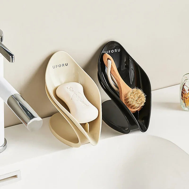 Modern MC THE BLACK DIAMOND bathroom soap holder with self-draining design and leak-proof base, ideal for countertop storage.
