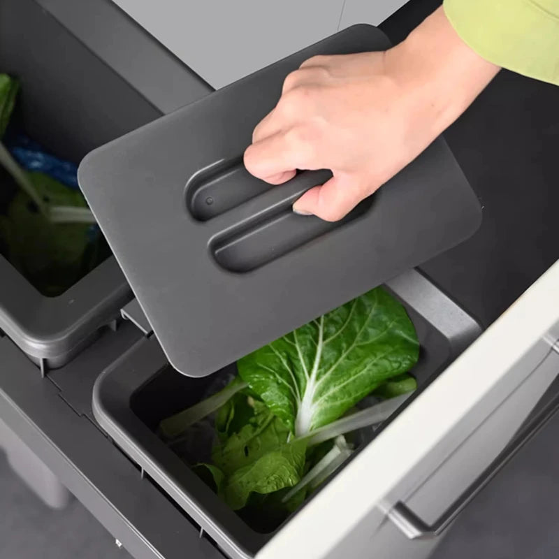 MC THE BLACK DIAMOND hidden trash can with lid, classified garbage bin for kitchen food waste disposal, compact and discreet.