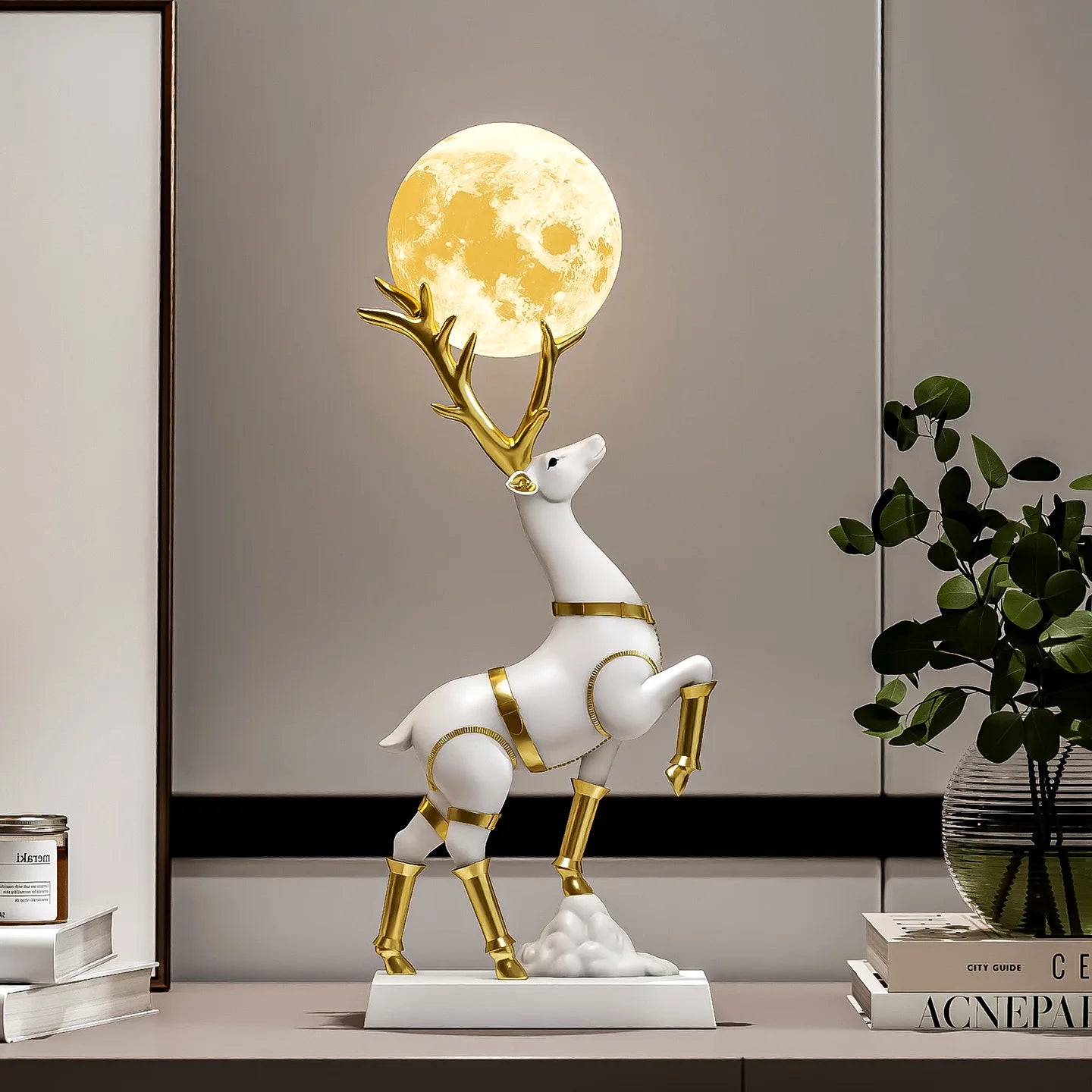 Luxury MC THE BLACK DIAMOND Lucky Deer sculpture for living room decor, detailed decorative figurine in elegant design