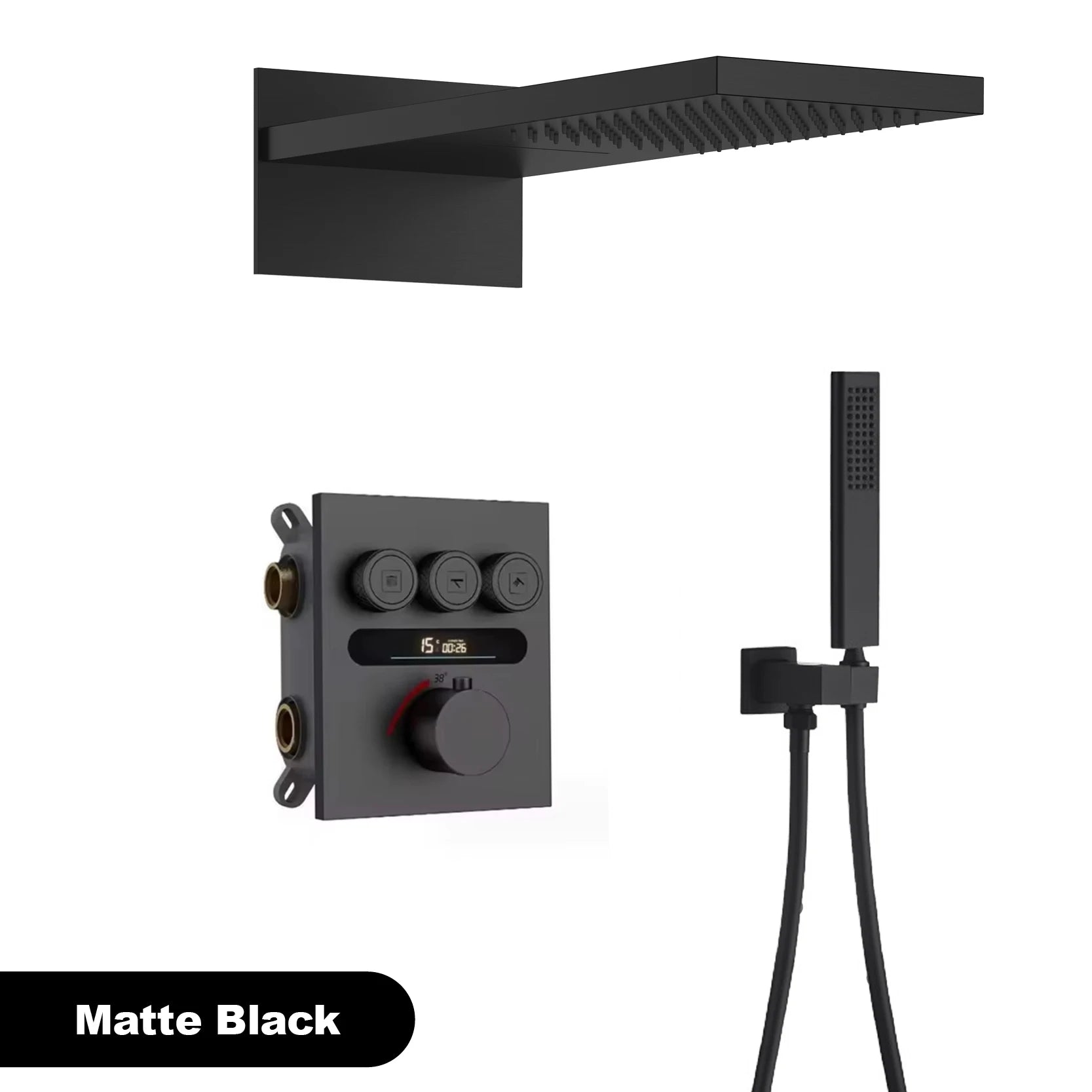 MC THE BLACK DIAMOND shower system with ceiling-mounted bath mixer for hot and cold water, sleek and modern design