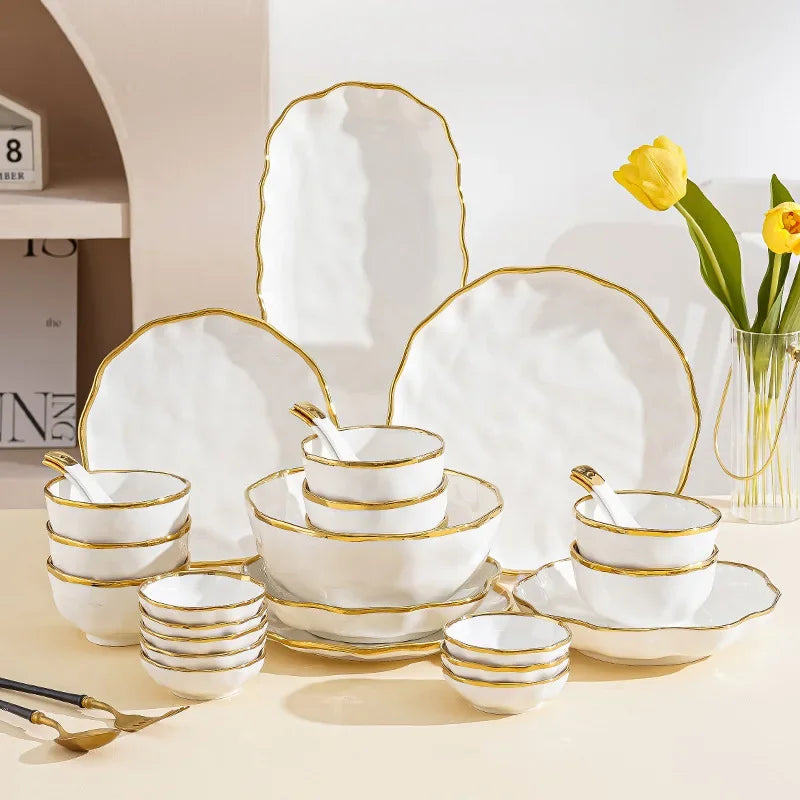 Elegant ceramic dinnerware set by MC THE BLACK DIAMOND featuring light luxury household tableware for stylish dining.