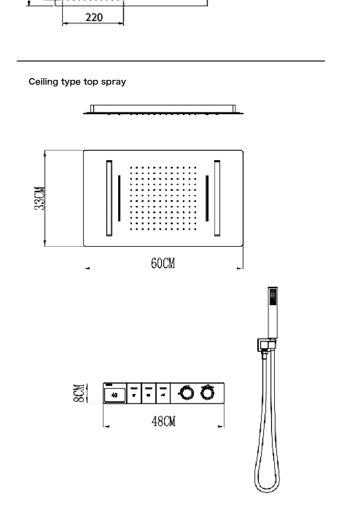 Wall-mounted MC THE BLACK DIAMOND shower system with hidden design and dual control hot and cold water faucet.