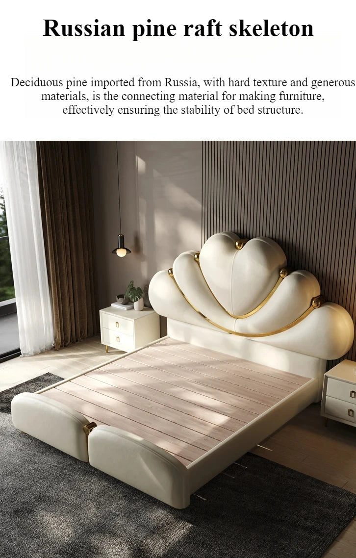 White waterproof Nordic aesthetic double bed headboard by MC THE BLACK DIAMOND, with a sleek European queen and king size bed frame.