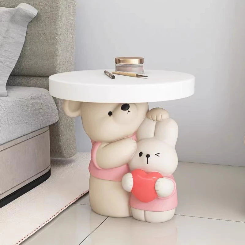 Cream-colored MC THE BLACK DIAMOND parent-child bear statue coffee table decor, featuring a charming bear design on a smooth surface.