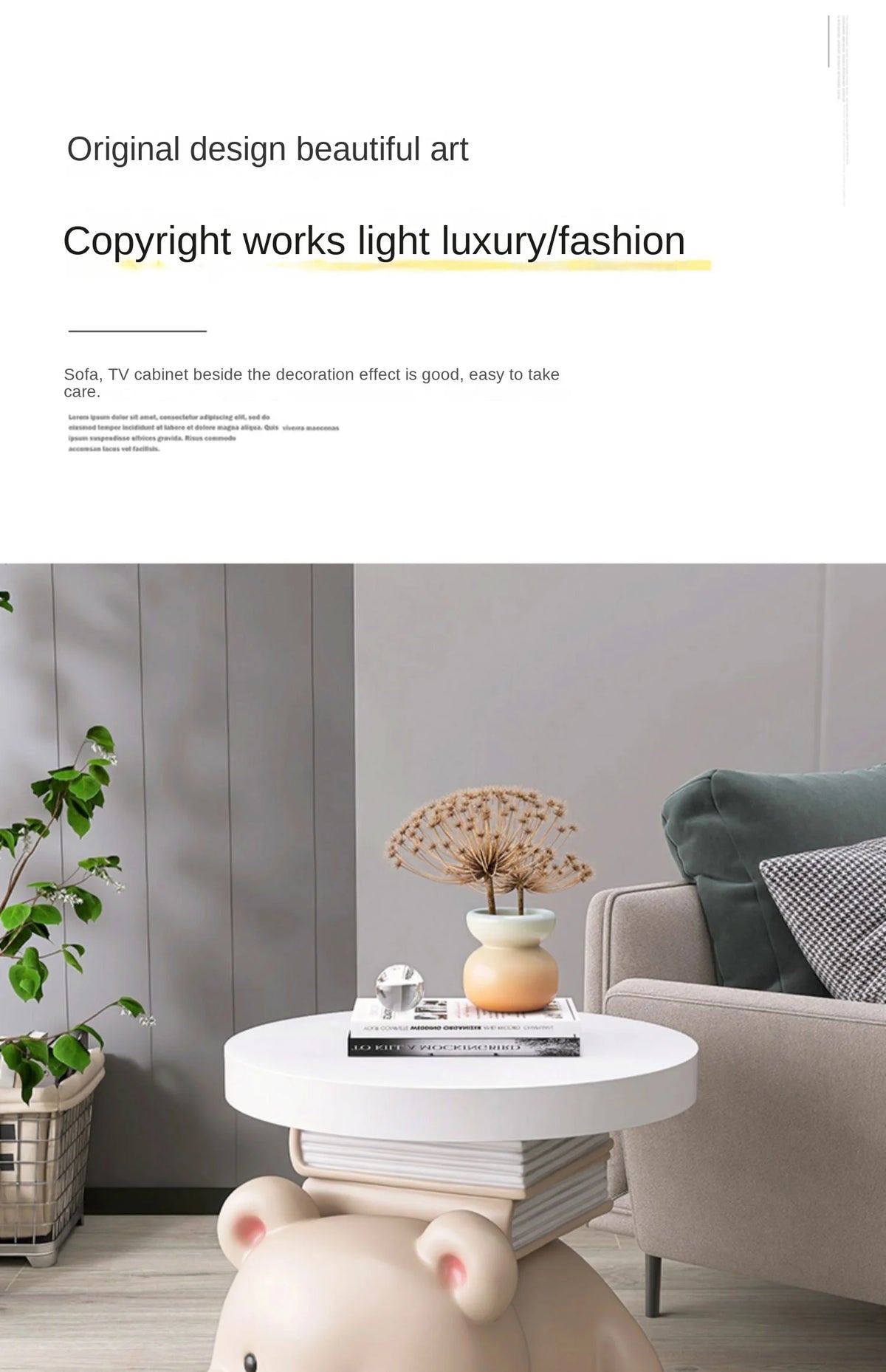 Cream bear-shaped end table from MC THE BLACK DIAMOND, living room floor ornament and home accessory with a cute, modern design.