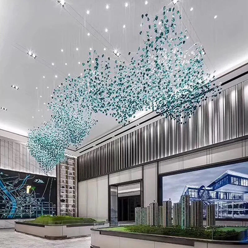 Modern stone crystal LED chandelier by Mc The Black Diamond, featuring large crystal glass suspension for luxurious staircase lighting.