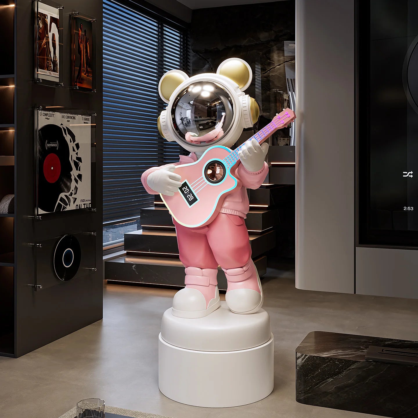 Large astronaut figurine from MC THE BLACK DIAMOND, modern luxury cartoon style for floor decor, detailed and vibrant.