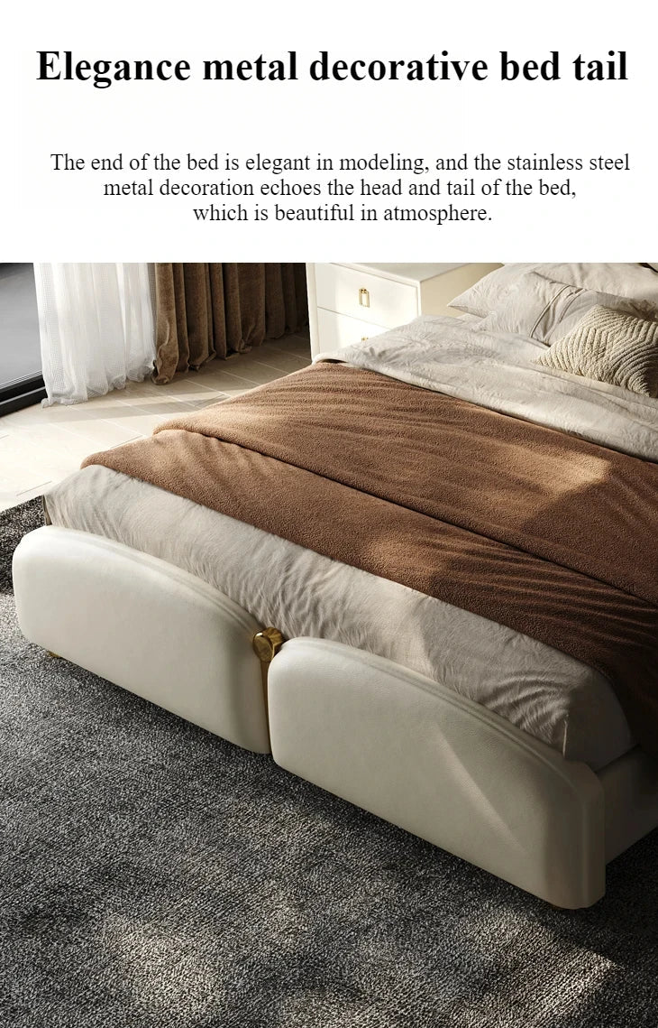 White waterproof Nordic aesthetic double bed headboard and frame by MC THE BLACK DIAMOND, modern European queen and king size bed furniture