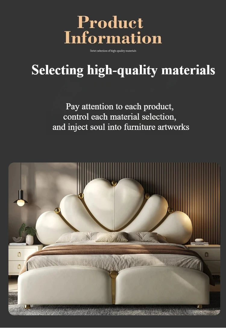 White waterproof Nordic aesthetic double bed frame with headboard from MC THE BLACK DIAMOND, designed for European queen and king beds.