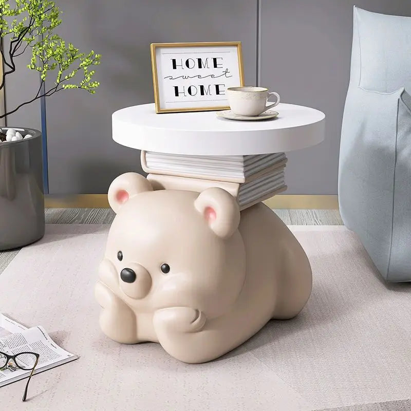 Cream bear-shaped end table by MC THE BLACK DIAMOND, living room floor ornament and home accessory with a playful design.