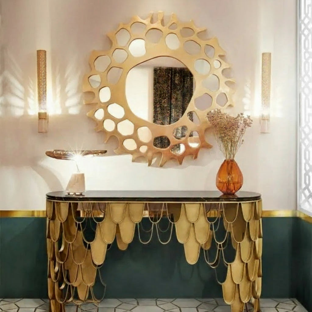 Nordic-style MC THE BLACK DIAMOND Beauty Console Table for living room, featuring sleek design and wooden finish.