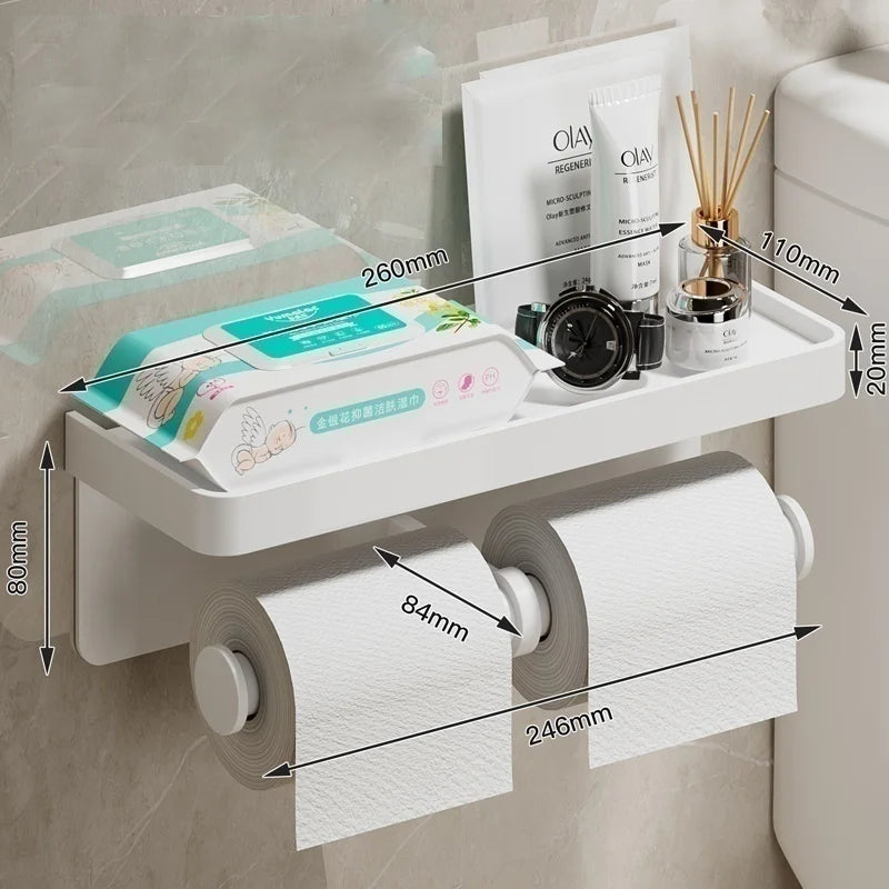 Wall-mounted MC THE BLACK DIAMOND toilet paper holder with waterproof tissue box rack and storage for bathroom organization.