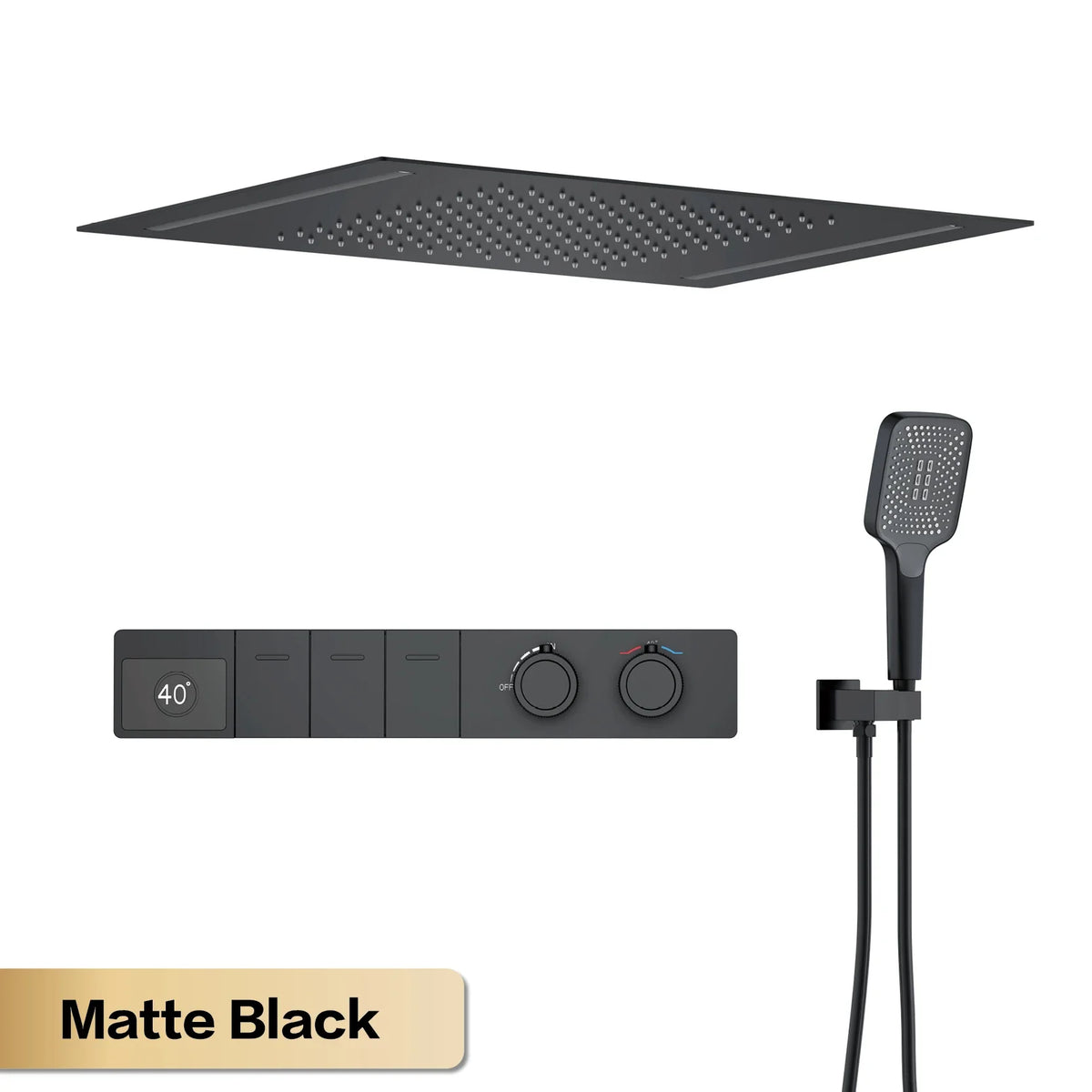 MC THE BLACK DIAMOND LED digital display shower system with hot and cold water faucet, embedded bathroom fixture.
