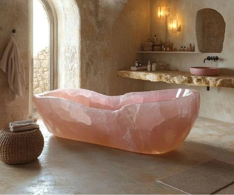 Irregular pink agate freestanding bathtub by MC THE BLACK DIAMOND, designed for custom apartments and villas.
