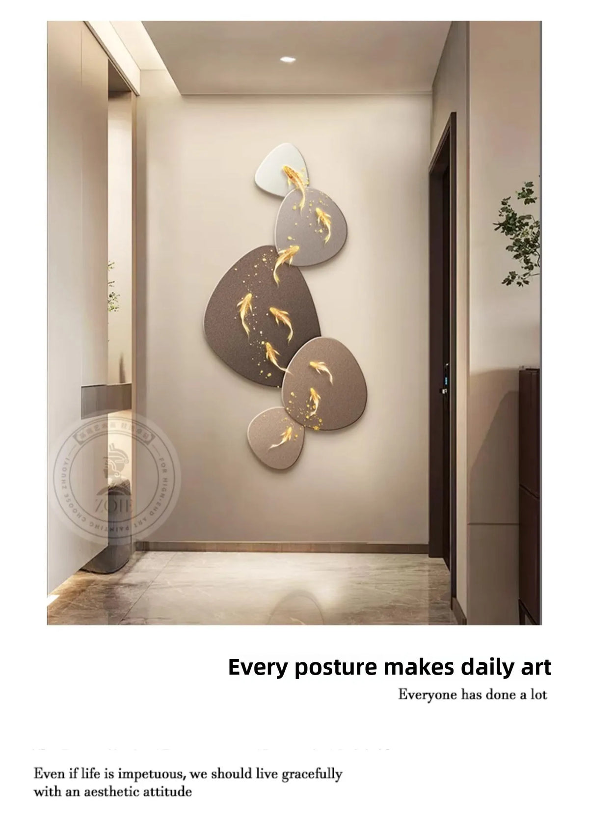 Luxury nine fish map mural painting by MC THE BLACK DIAMOND, high-end wall decor artwork for corridor or living space.
