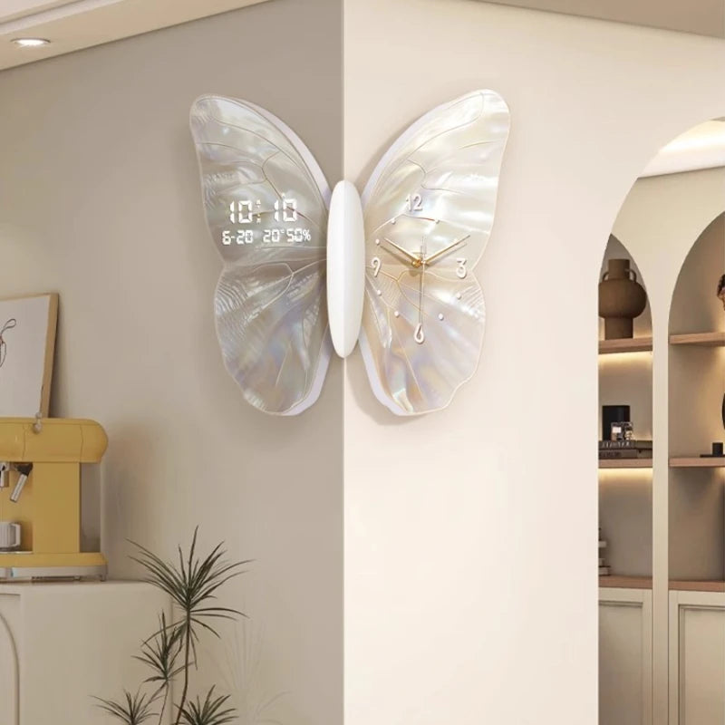 Double-sided white digital wall clock by MC THE BLACK DIAMOND, corner decoration with mute function and modern design.