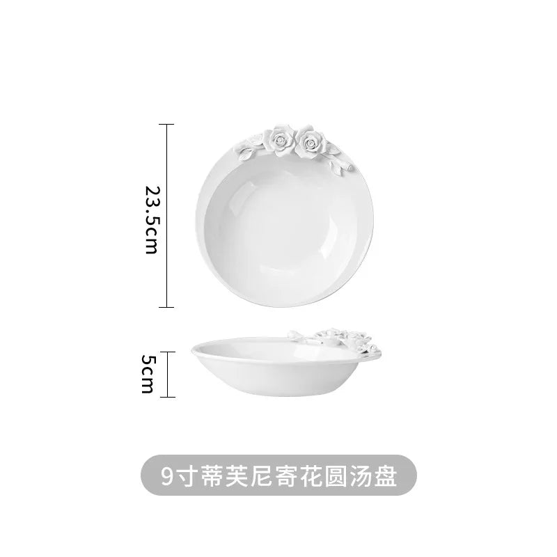 European Relief Hand Held Flower Bowl, ceramic plate, cup, and tableware set by 𝕄𝕔 𝕋𝕙𝕖 𝔹𝕝𝕒𝕔𝕜 𝔻𝕚𝕒