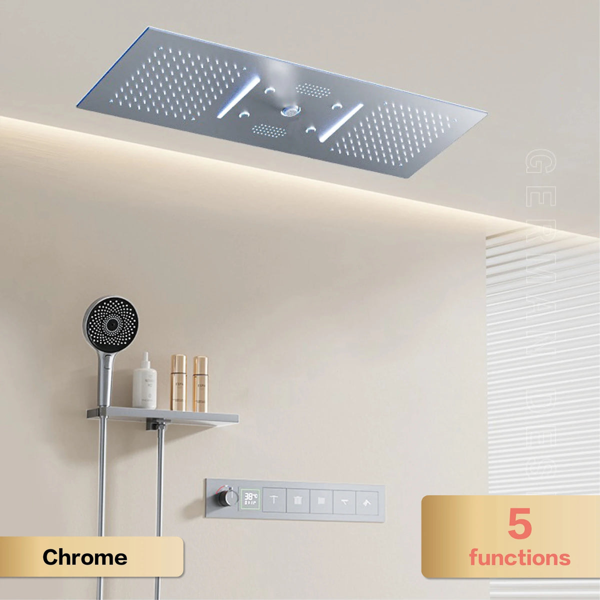 Luxury brass gunmetal LED display thermostatic shower and bathtub faucet by MC THE BLACK DIAMOND, showing sleek design and LED controls