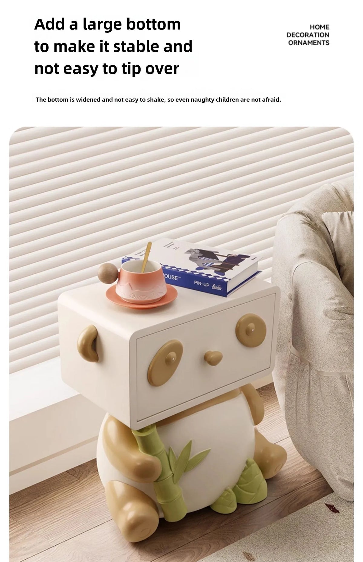 Cute panda-themed bedside table by MC THE BLACK DIAMOND, featuring creative floor storage and decorative design.