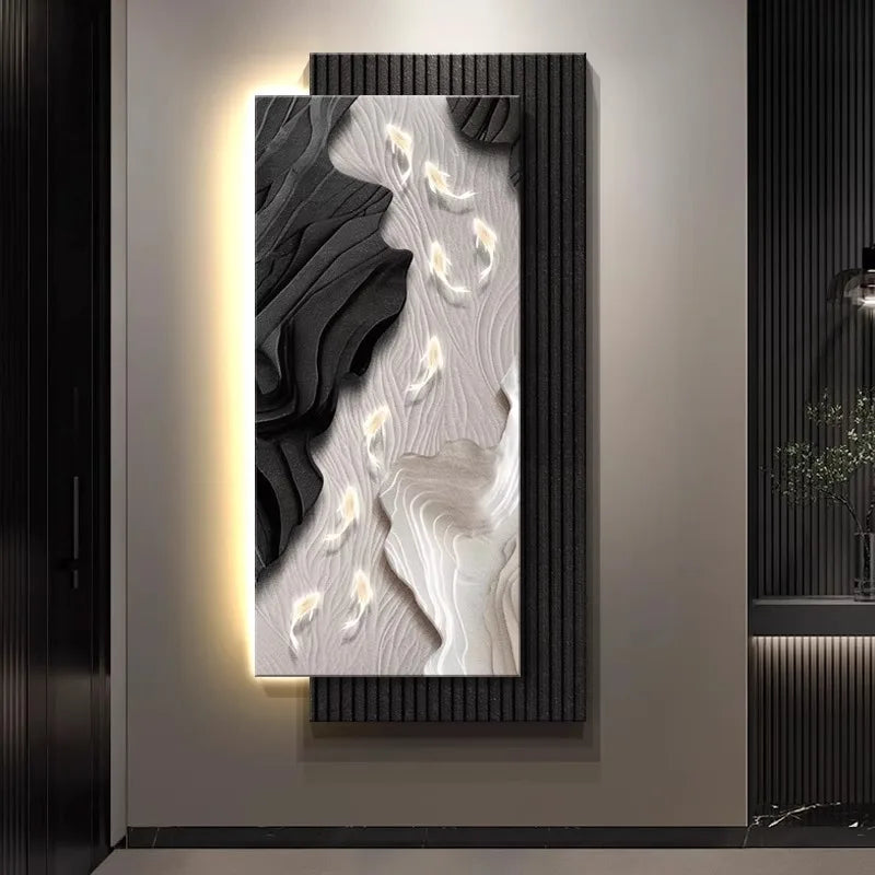 Wall light fixture featuring a hanging decoration painting of koi fish, designed by MC THE BLACK DIAMOND.