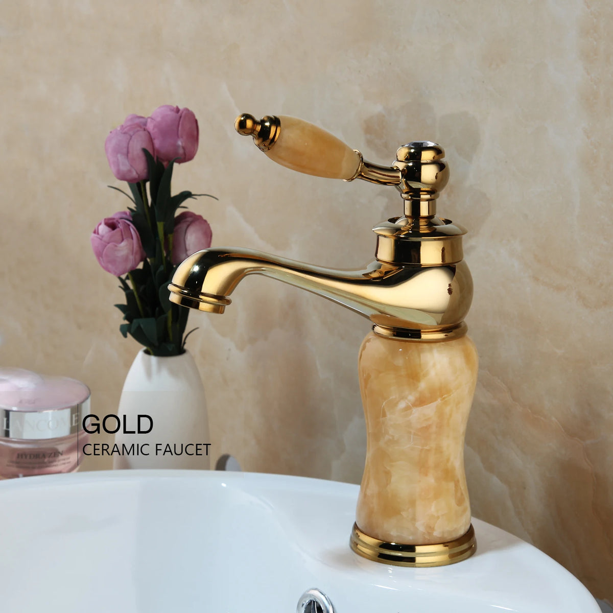 MC Gold Polished Counter Top Bathroom Faucet