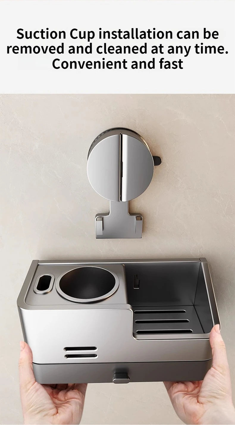 Wall-mounted bathroom brush holder by MC THE BLACK DIAMOND, designed for bathroom storage with a sleek, functional design.
