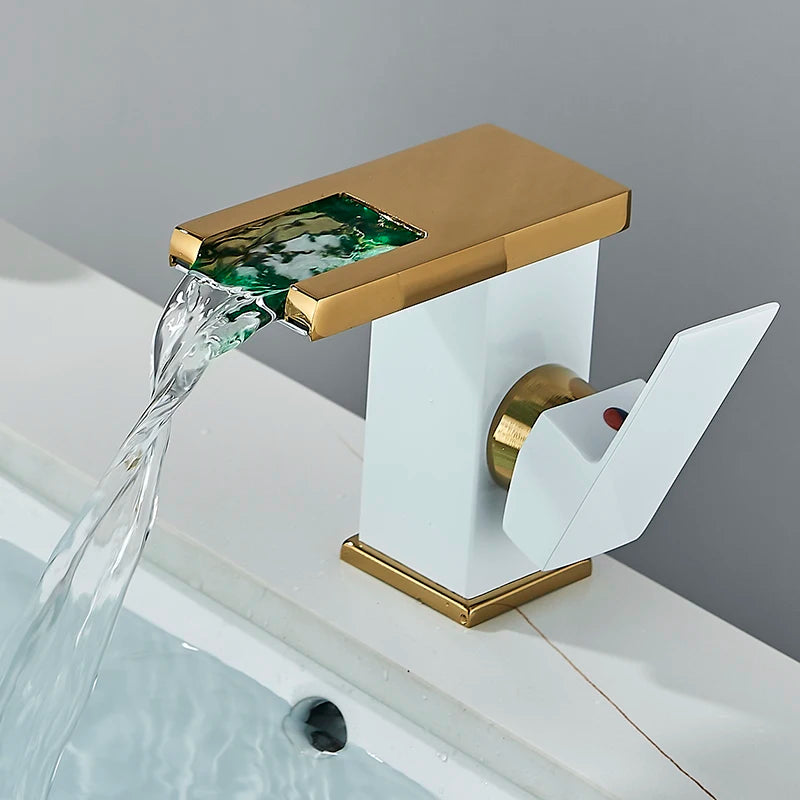 LED temperature-display basin faucet by MC THE BLACK DIAMOND, modern bath sink faucet with illuminated temperature indicator.